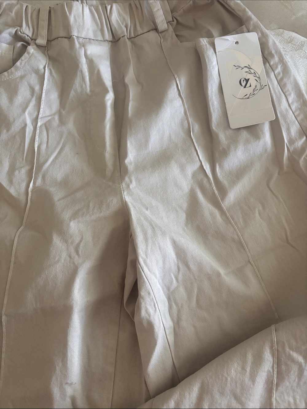 Wide Leg High-Waist Pants in Bone with Belt - Picture 2 of 3